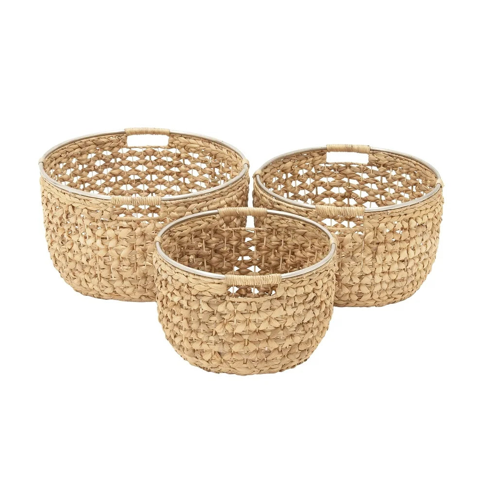 Fujian Seagrass Storage Baskets Set of 3 with Metal Handles