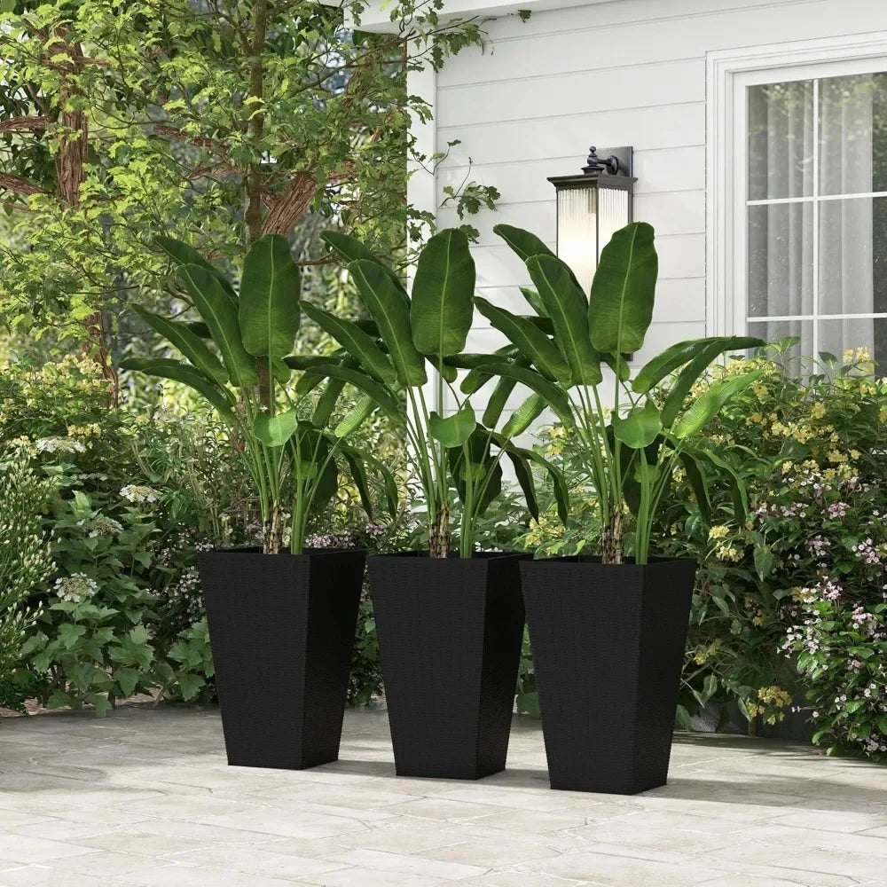 HighConcerned Weatherproof Outdoor Planter Set of Three Tall Durable DrainageHoles