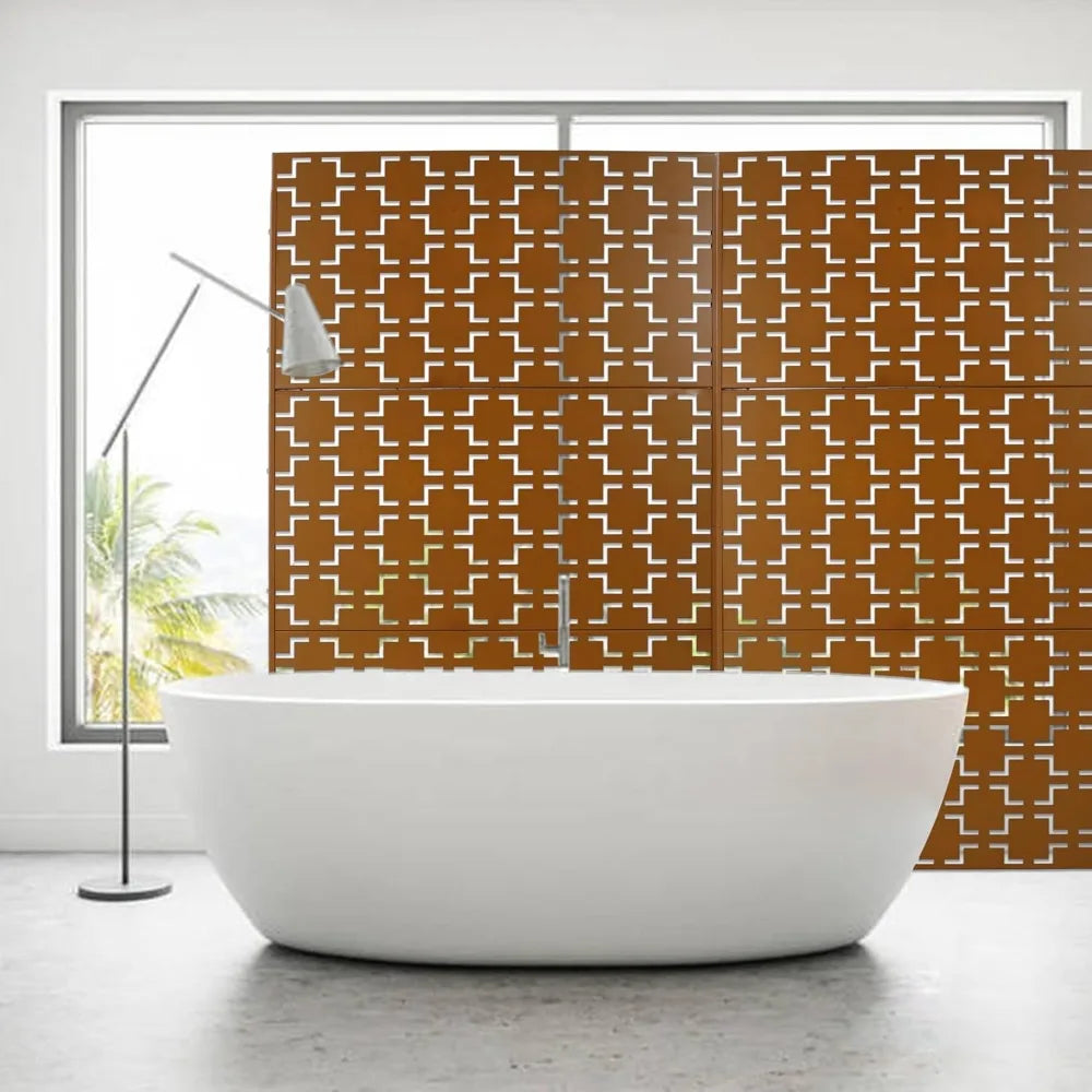 Metal Privacy Screen 76 Inch High 48 Inch Wide Decorative Freestanding Outdoor Divider With Stand Panels