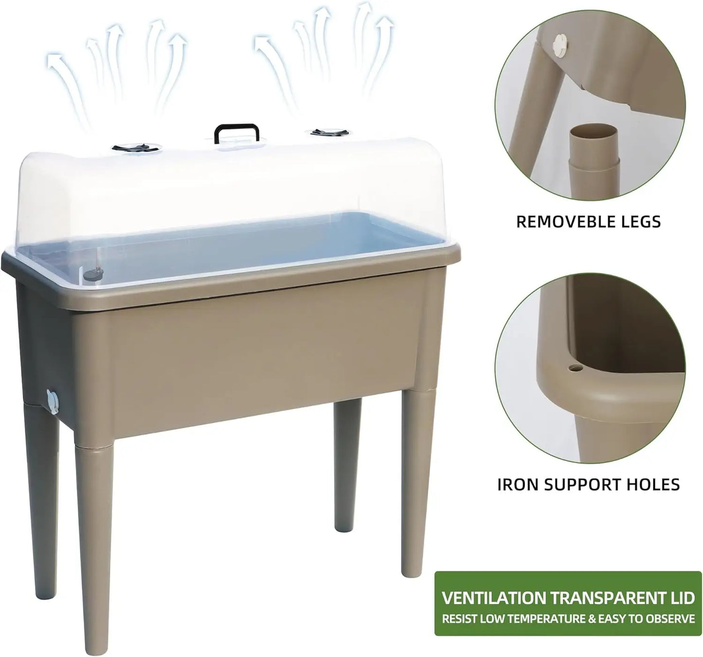 Finishing 13.2 Gallon Self Watering Raised Garden Bed With Ventilation Transparent Lid Greenhouse