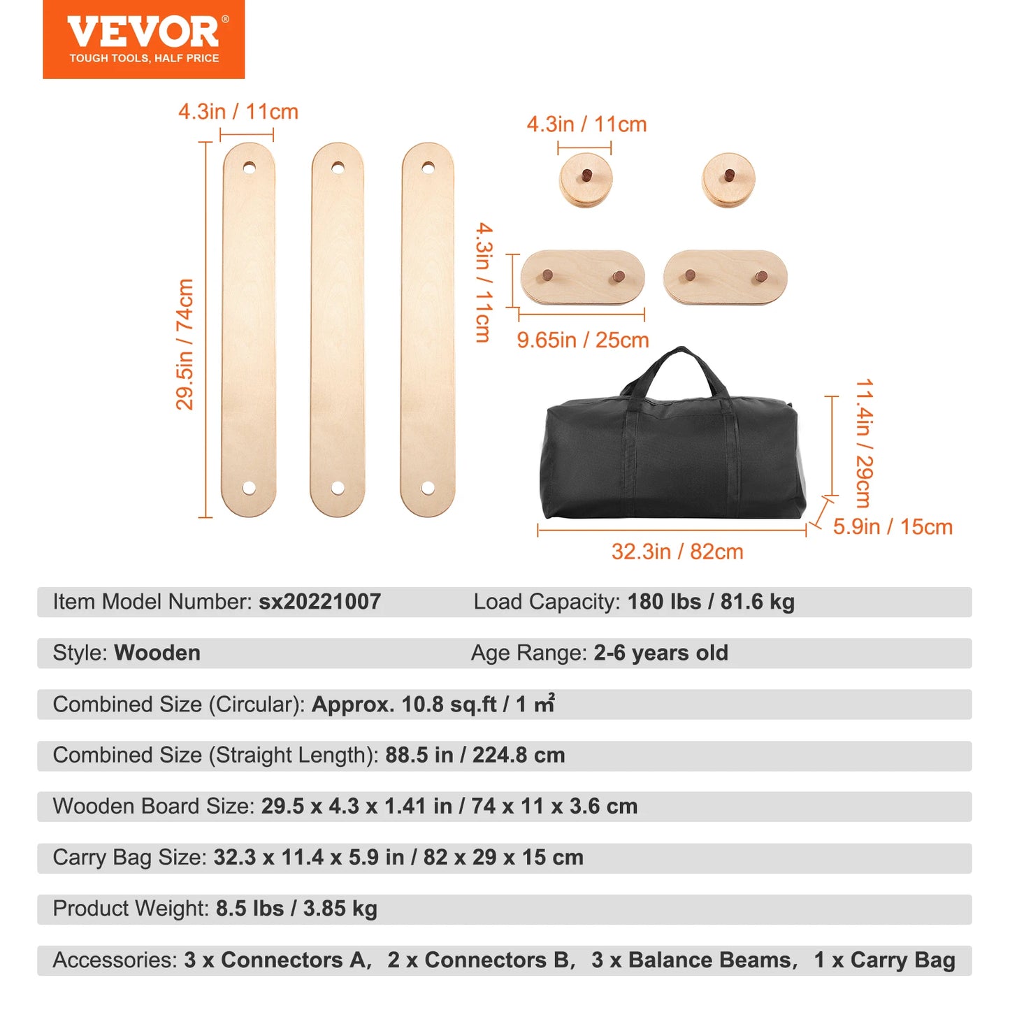 SucceBuy Balance Beam Stepping Stones Indoor Outdoor Wooden Montessori Toy