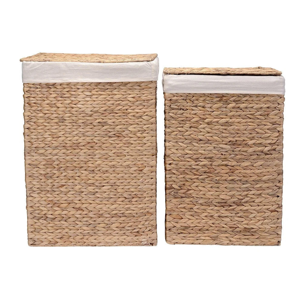 XMSJ Handmade Water Hyacinth Wicker Laundry Hampers Set With Lids