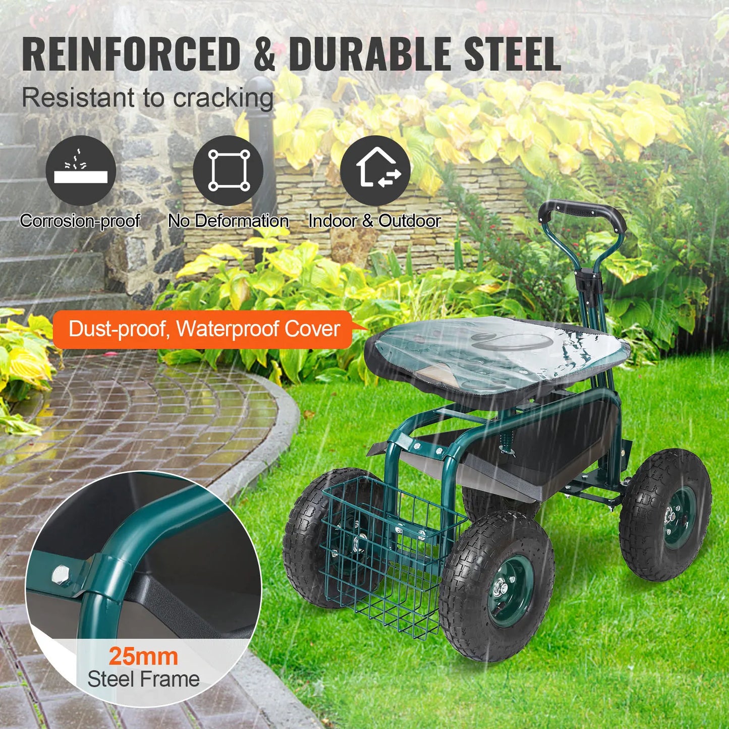 VEVOR Garden Cart Rolling Workseat With Wheels For Planting