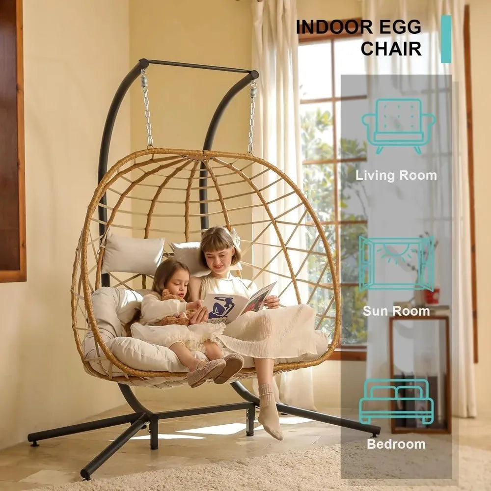 HUANZHUANG Premium Double Egg Swing Chair With Stand Weatherproofing OutdoorLiving