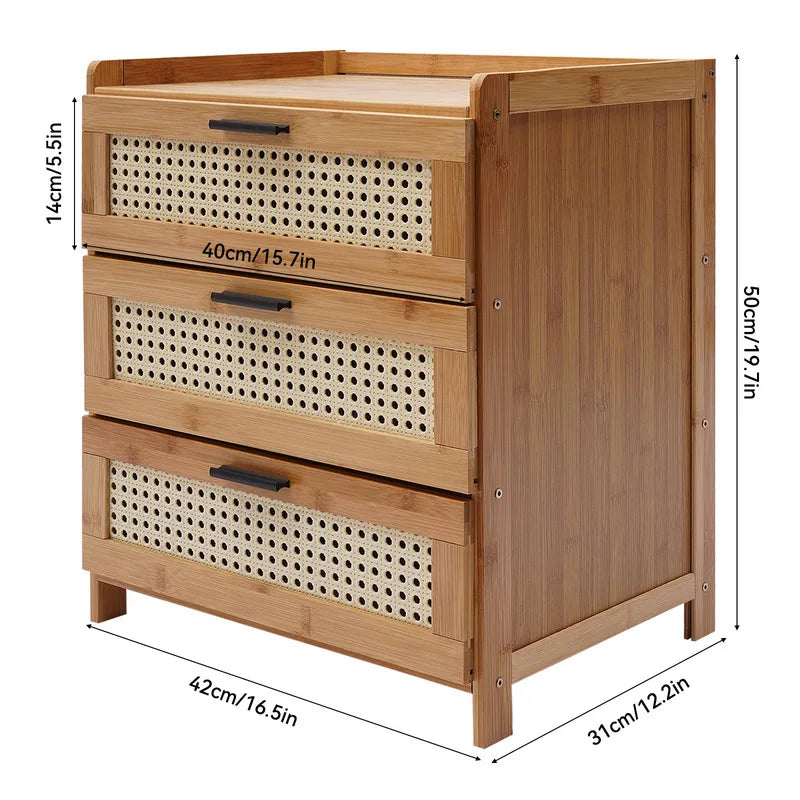 General Bamboo Triple Drawer Nightstand Storage Cabinet For Contemporary Bedroom
