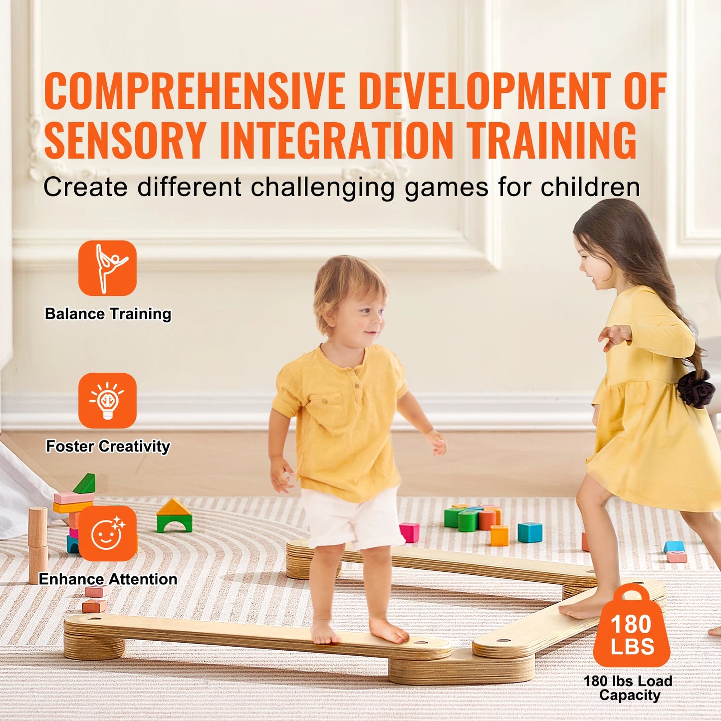 SucceBuy Balance Beam Stepping Stones Wooden Toddler Toy