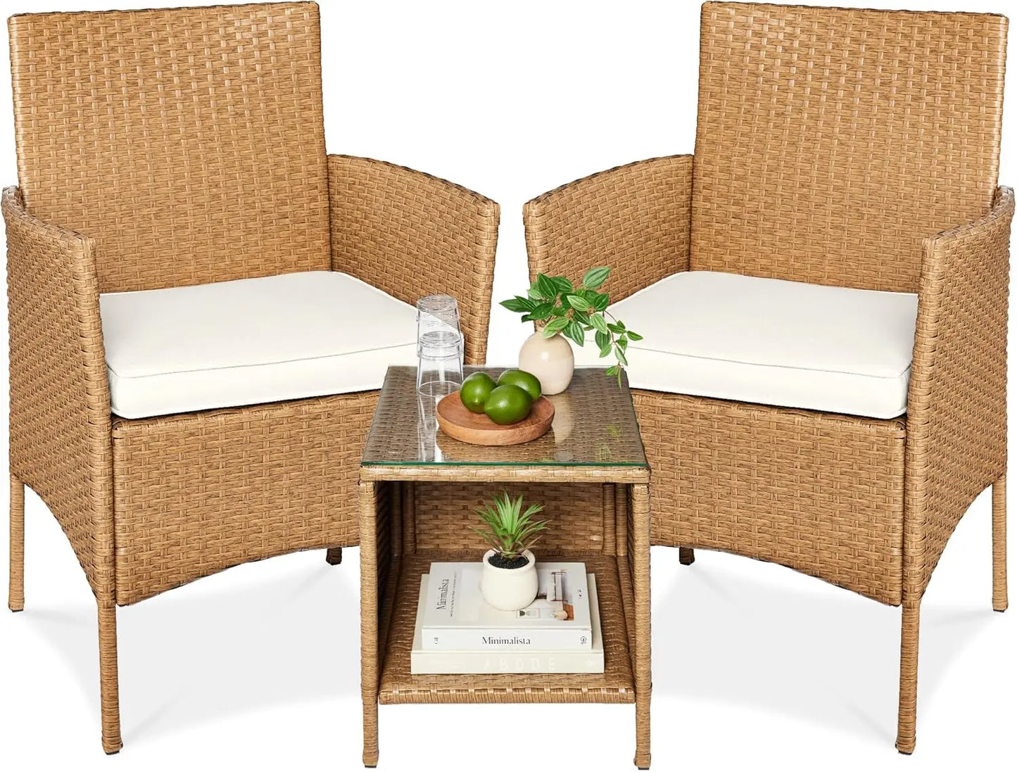 ANGDUO Premium WeatherResistant Outdoor Wicker Conversation Bistro Set With SideTable