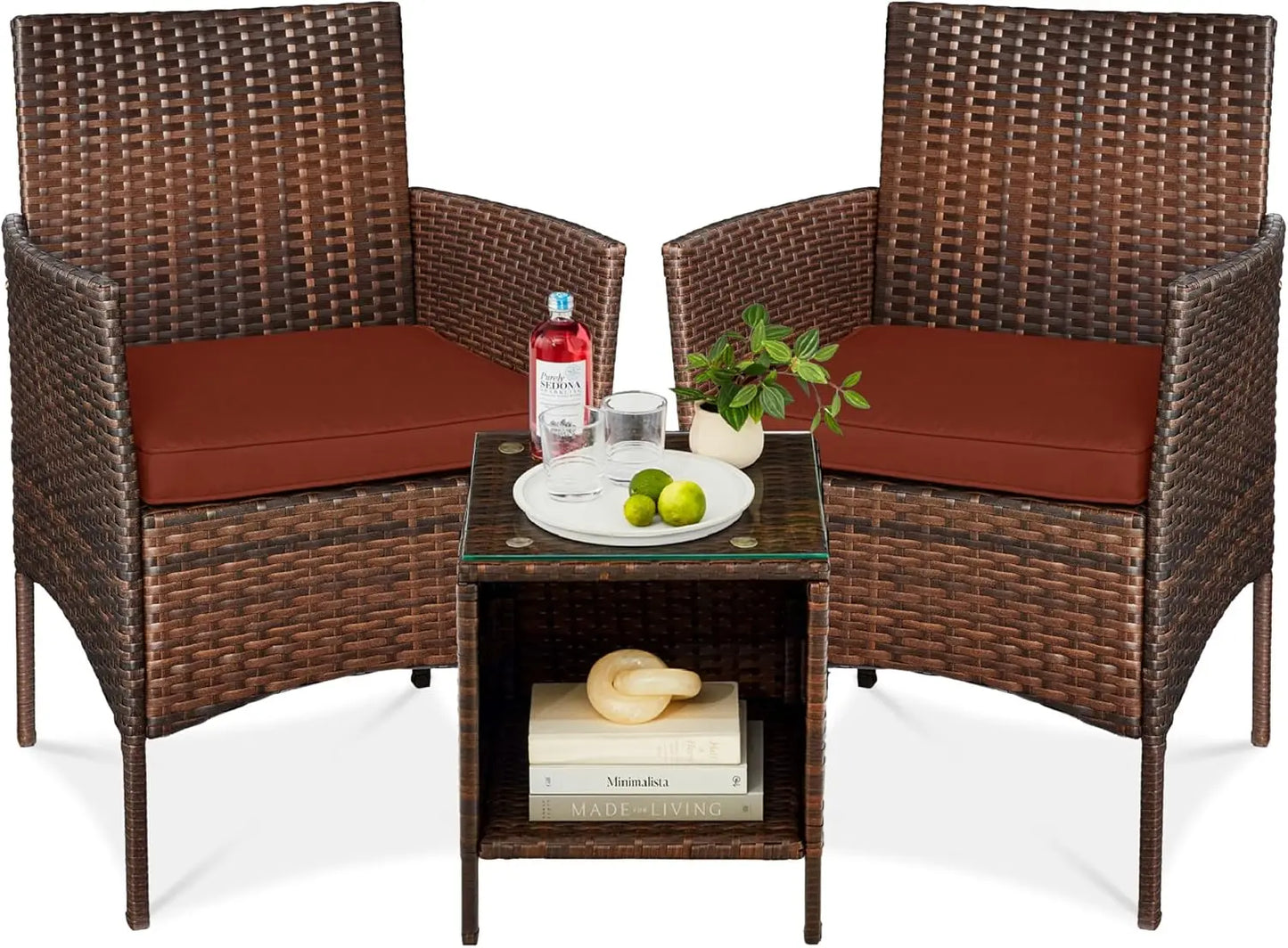 ANGDUO Premium WeatherResistant Outdoor Wicker Conversation Bistro Set With SideTable