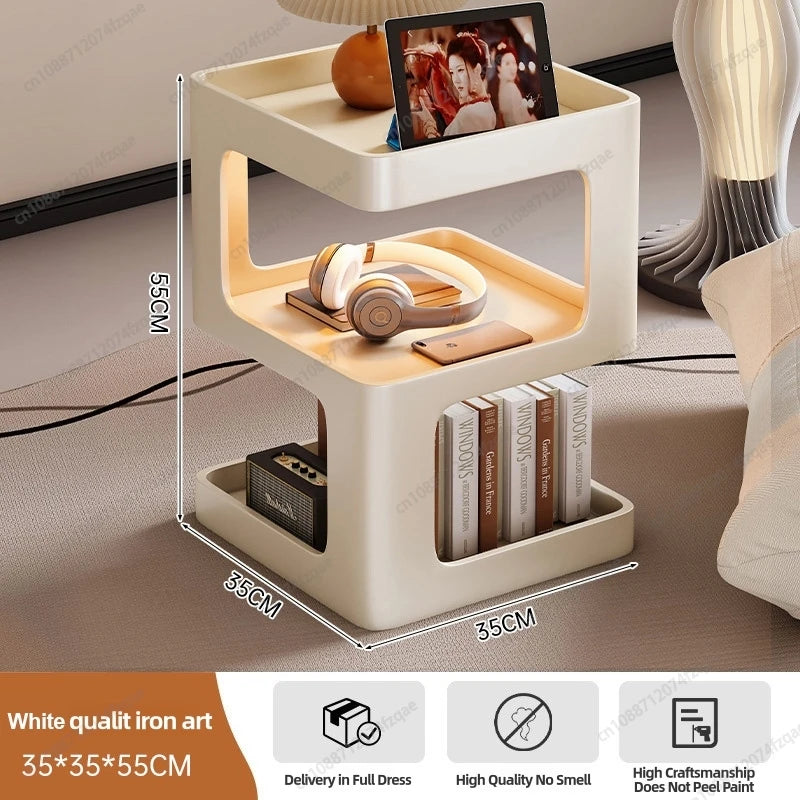 Function Minimalist Iron Bedside Shelf Nightstand For Home Office Storage