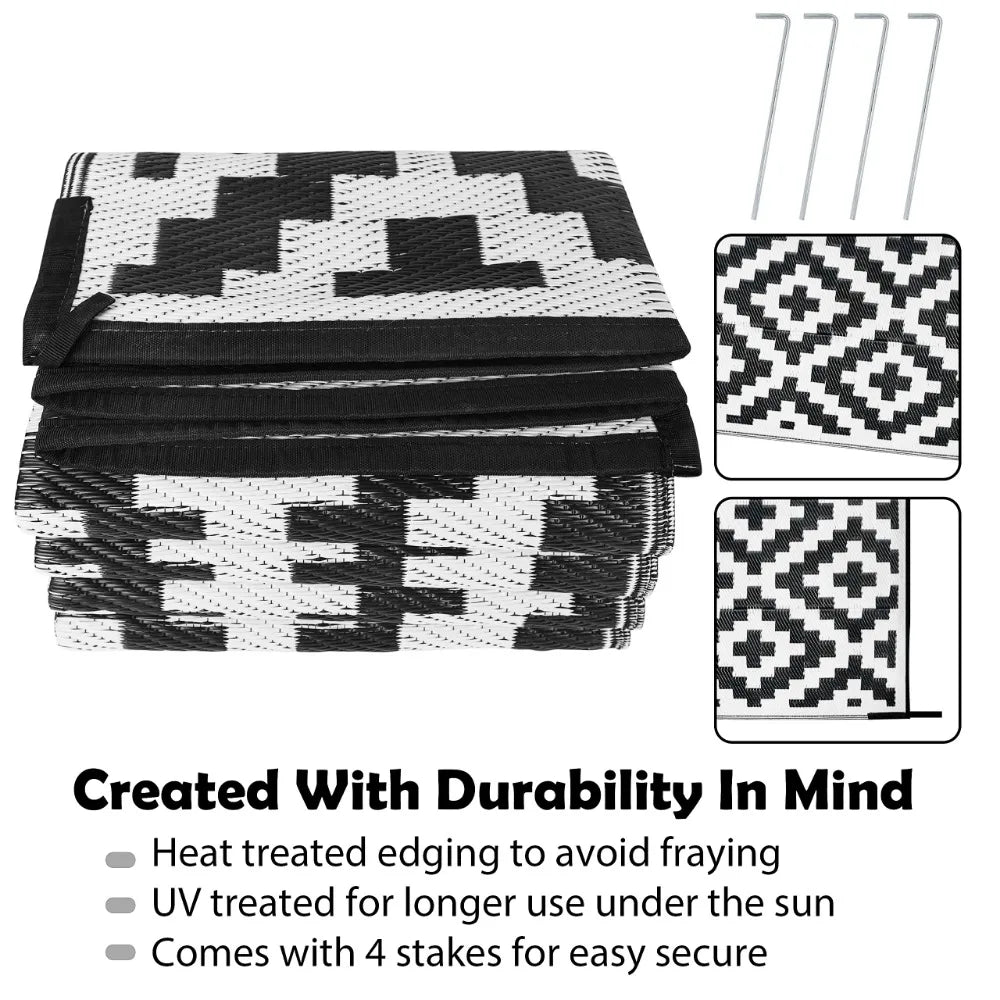 Hign-concerned Camping Rug For RV And Outdoor Use Stain-Resistant Reversible Mat For Porch Deck Backyard