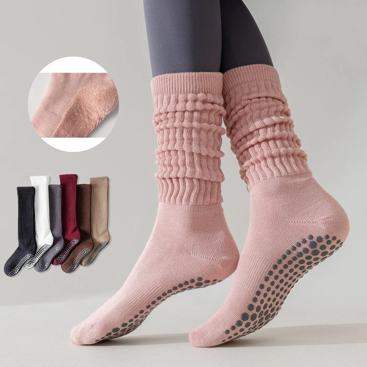 Yoga Socks Women Non-Slip Cotton Dot Silicone Knee-High Grip Socks