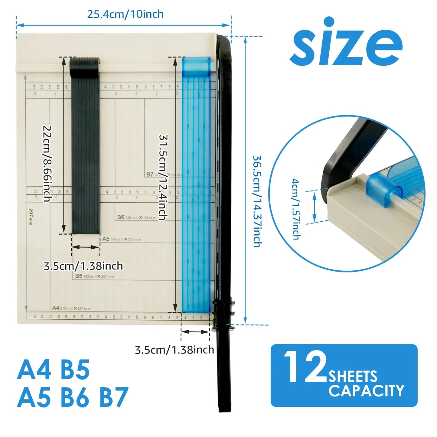 A4 To B7 Paper Cutter Tool 12 Inch Manual Multi Function Metal Blade Trimming Knife For Office And Crafting
