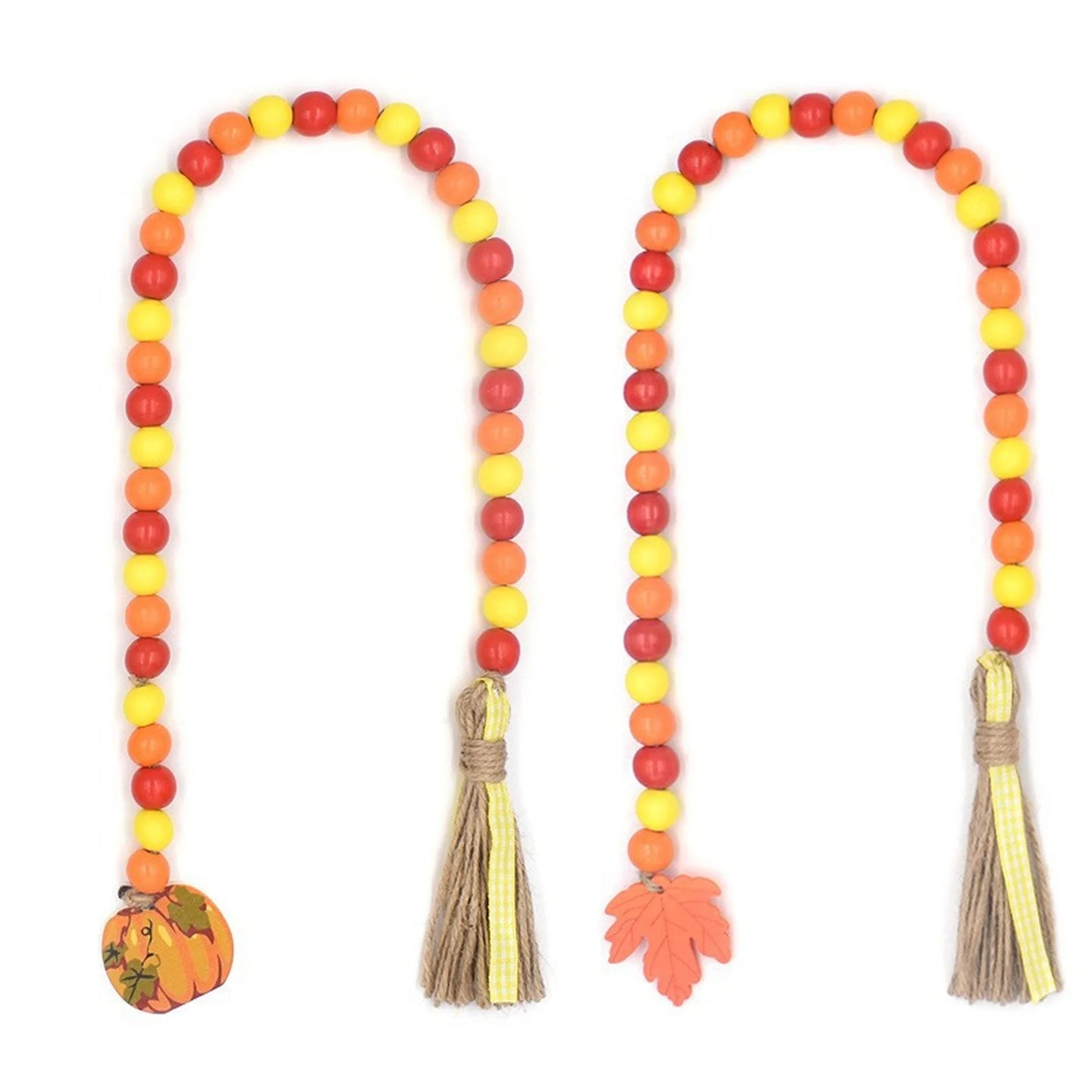 Hign-concerned Rustic Fall Harvest Wooden Bead Garland With Tassel And Acorn Pendant Thanksgiving Decor