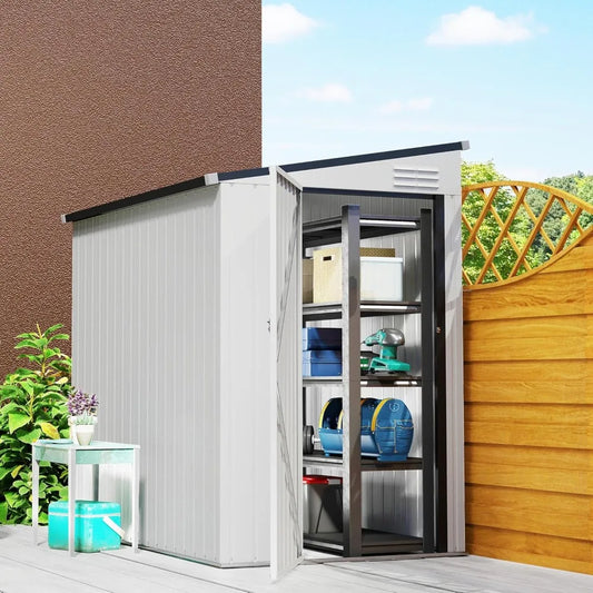 4' x 6' Metal Outdoor Storage Shed Lean-To With Lockable Door And Two Air Vents For Garden Tools
