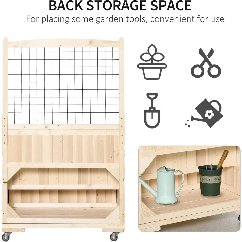 Outsunny Three Tier AllWeather Durable GardenBed With TrellisPlanter PremiumWheels