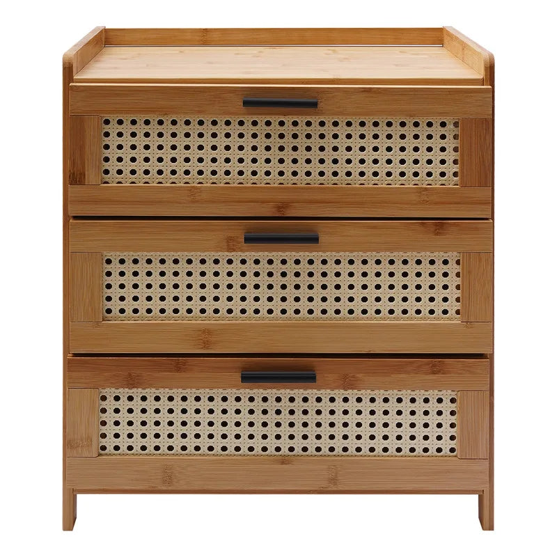 General Bamboo Triple Drawer Nightstand Storage Cabinet For Contemporary Bedroom