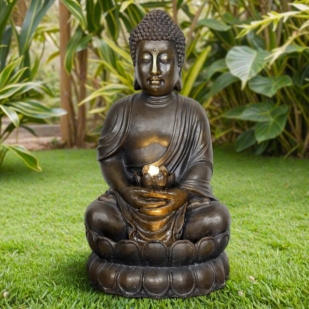 High-concerned Buddha Outdoor Water Fountain With LED Illuminated ZenGarden Lights