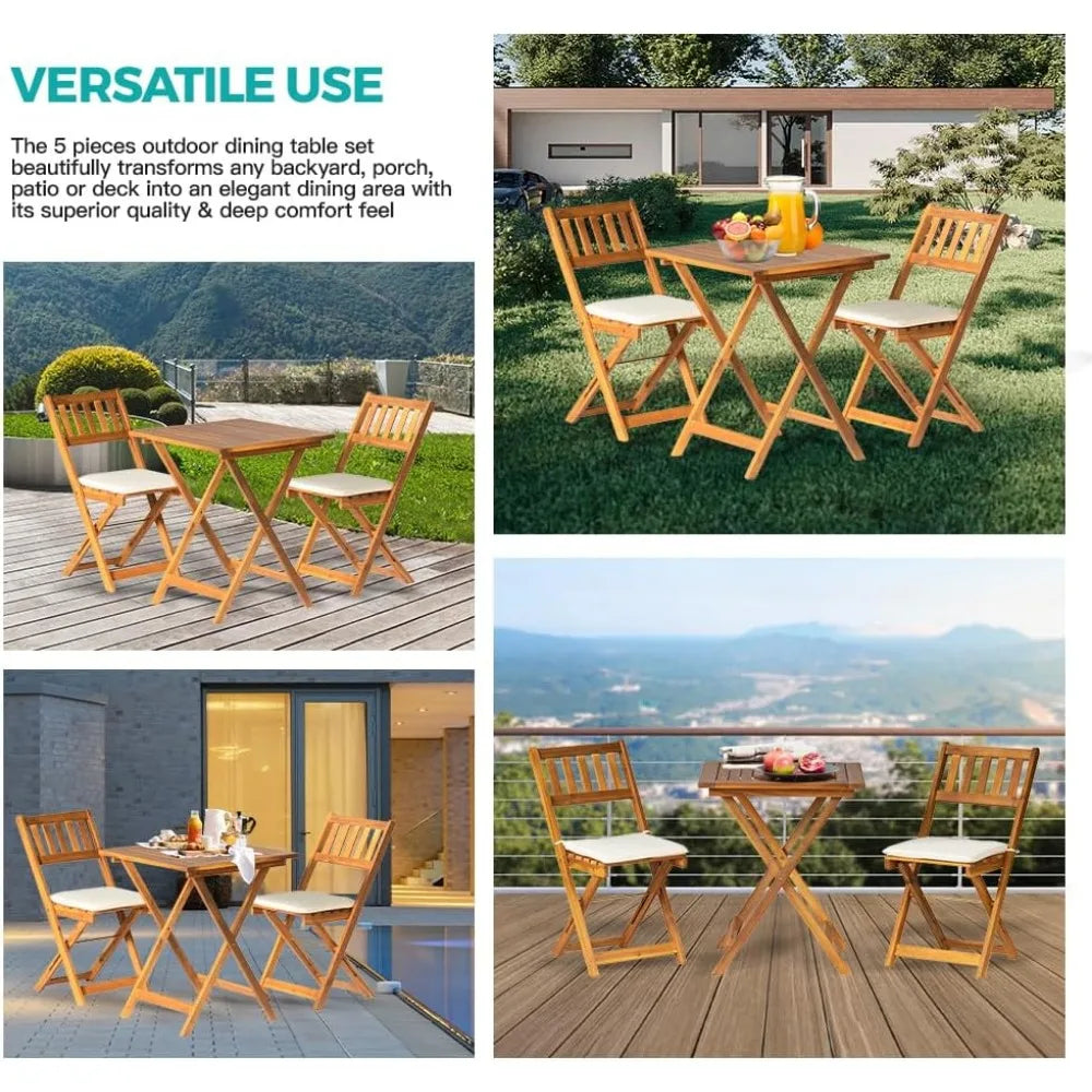 Acacia Wood Folding Patio Bistro Set With Cushions