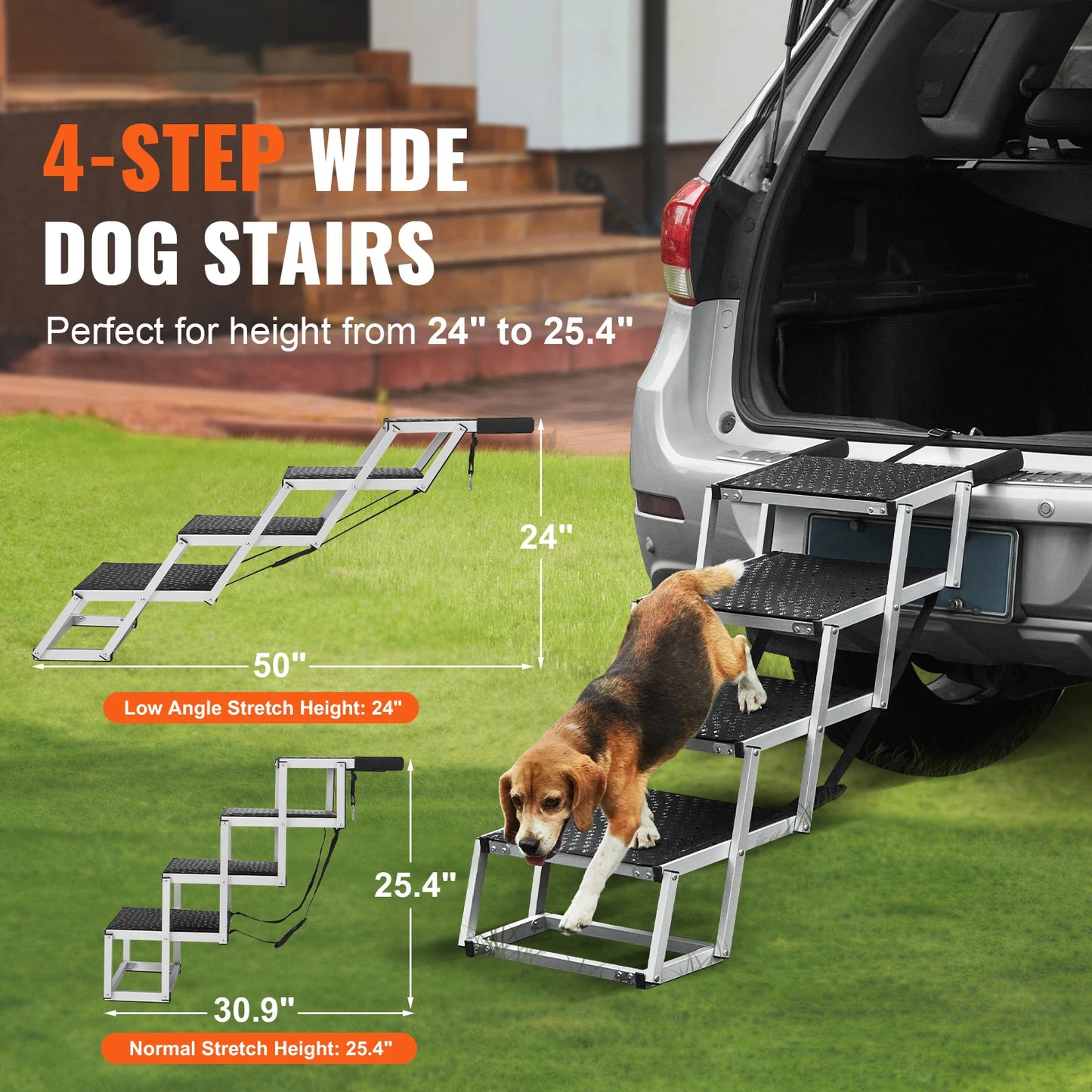 SucceBuy Folding Dog Car Steps Aluminum Pet Stairs 150 Lbs