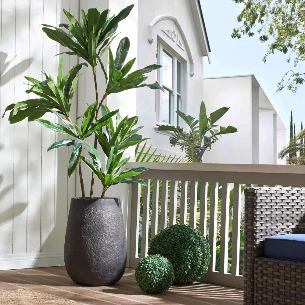 Weathered Concrete Planter With Drainage Hole Modern Round Outdoor Pot