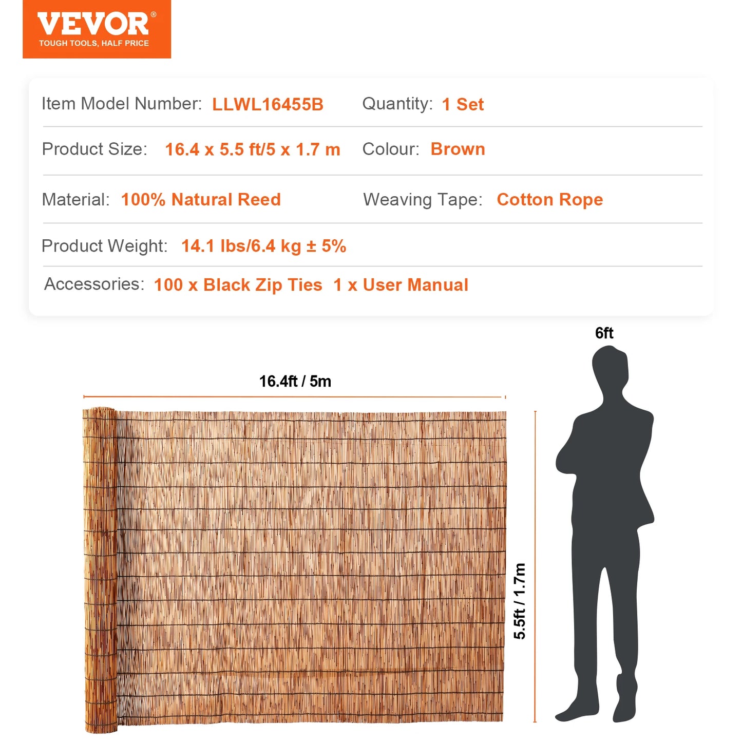 SucceBuy Natural Reed Fencing For Outdoor Balcony Patio Privacy Fence Divider Decorative Roll