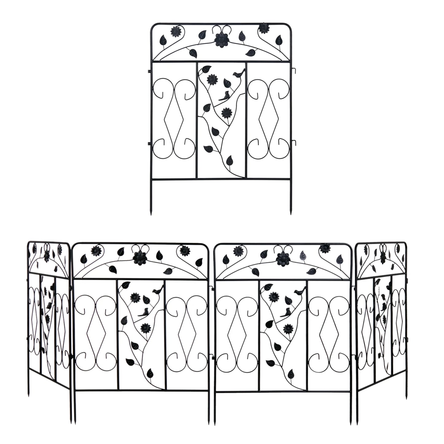 5 Pack Black Coated Steel Decorative Garden Fence Panels 32 By 24 Inch Metal Border Folding Fence