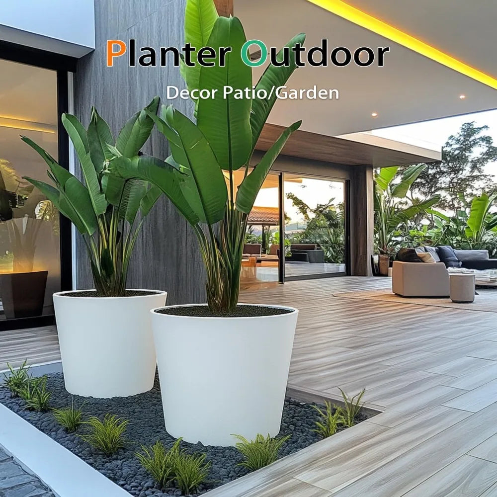 PremiumIndustrialResinStonePlanter TwoPack ExtraWide WeatherResistant Outdoor Pots