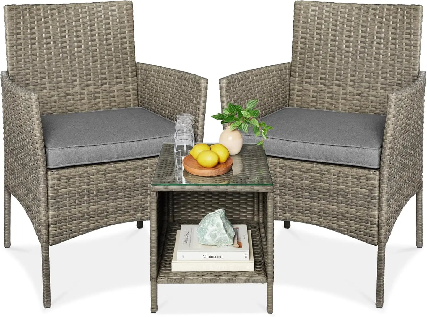 ANGDUO Premium WeatherResistant Outdoor Wicker Conversation Bistro Set With SideTable