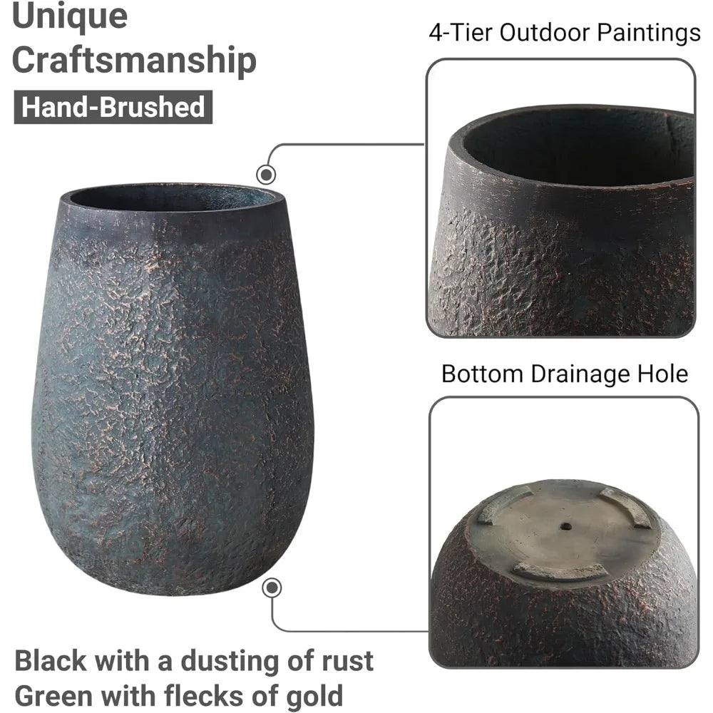 Weathered Concrete Planter With Drainage Hole Modern Round Outdoor Pot