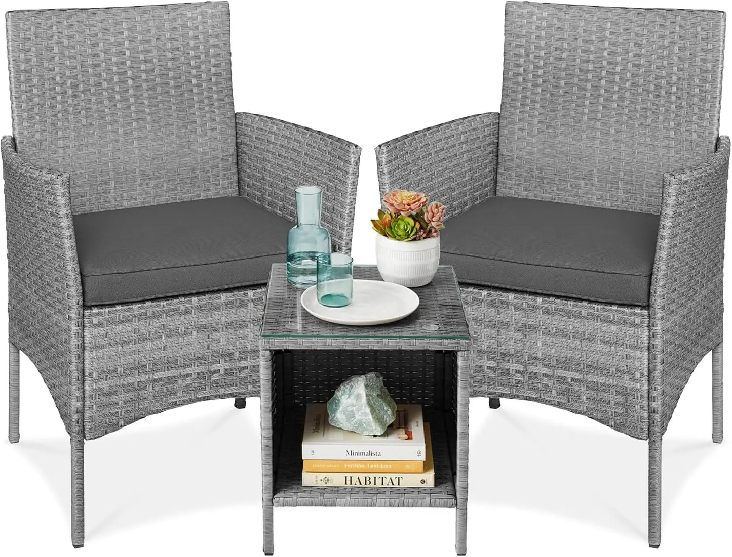 ANGDUO Premium WeatherResistant Outdoor Wicker Conversation Bistro Set With SideTable