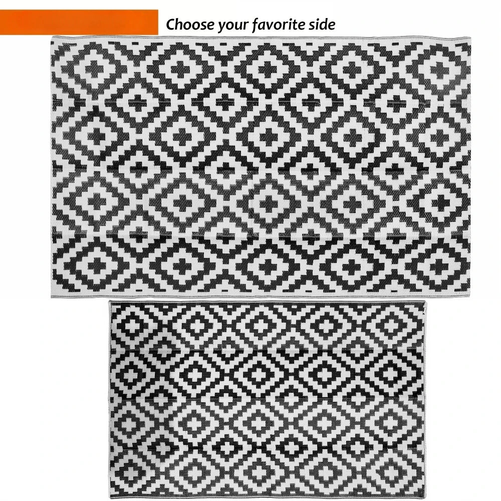 Hign-concerned Camping Rug For RV And Outdoor Use Stain-Resistant Reversible Mat For Porch Deck Backyard