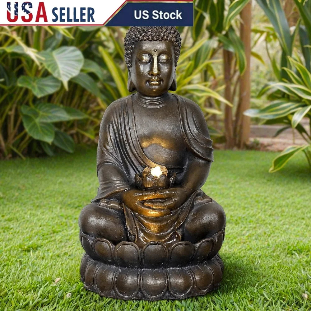 High-concerned Buddha Outdoor Water Fountain With LED Illuminated ZenGarden Lights