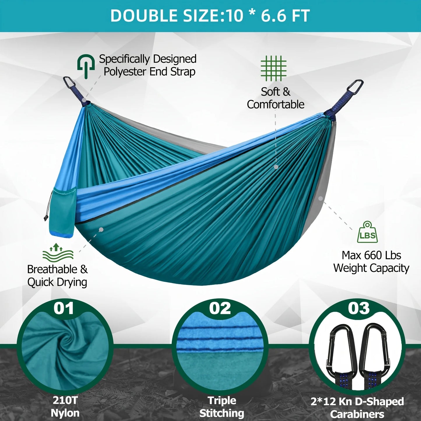 Camping Hammock With Nylon Parachute Fabric Portable Outdoor Double