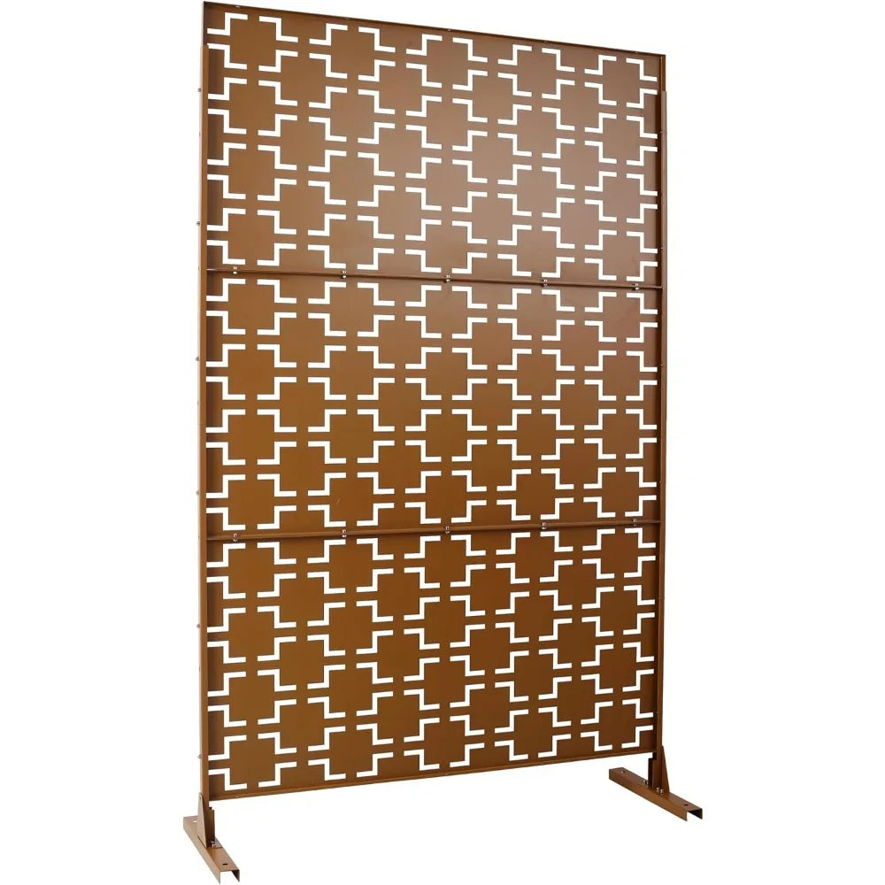 Metal Privacy Screen 76 Inch High 48 Inch Wide Decorative Freestanding Outdoor Divider With Stand Panels
