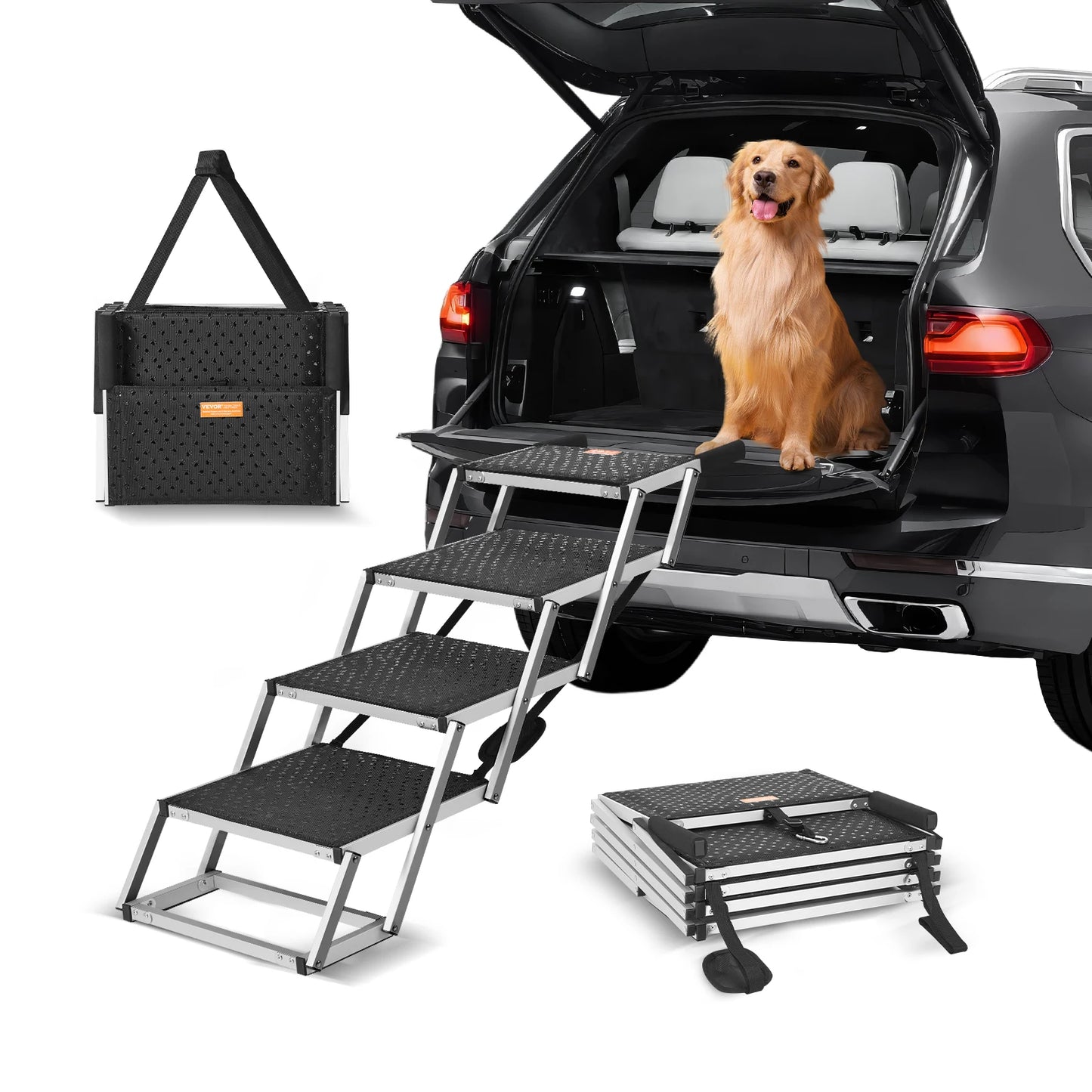 SucceBuy Folding Dog Car Steps Aluminum Pet Stairs 150 Lbs