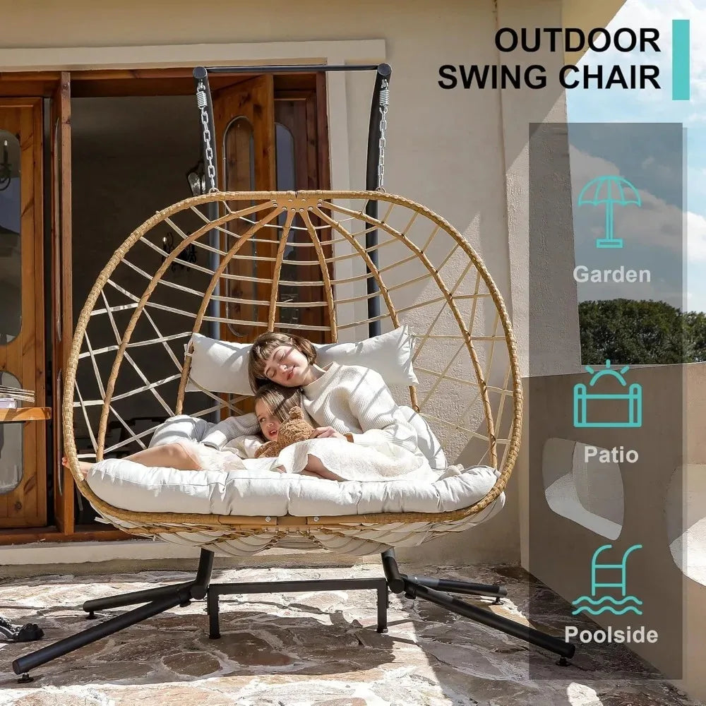 HUANZHUANG Premium Double Egg Swing Chair With Stand Weatherproofing OutdoorLiving