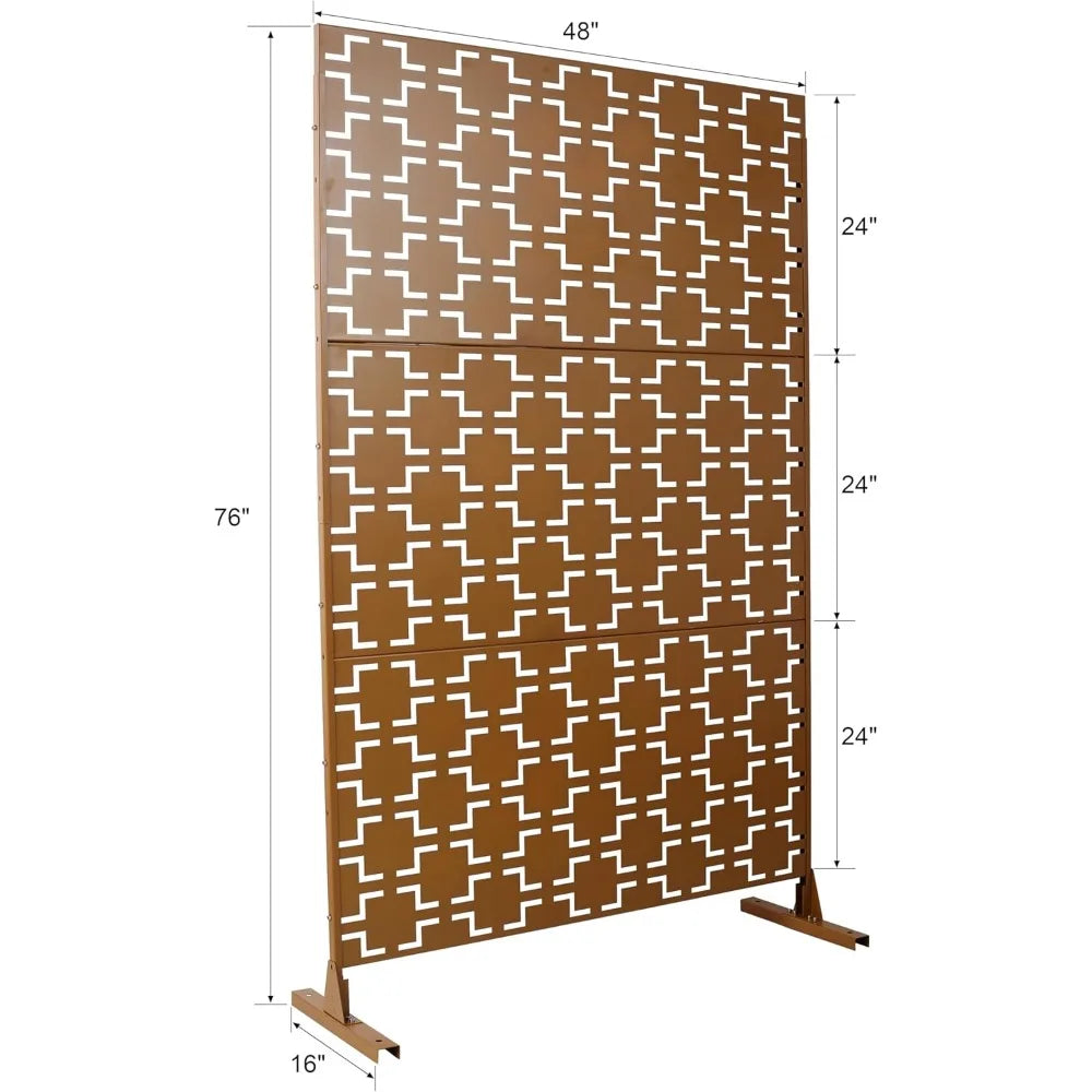 Metal Privacy Screen 76 Inch High 48 Inch Wide Decorative Freestanding Outdoor Divider With Stand Panels